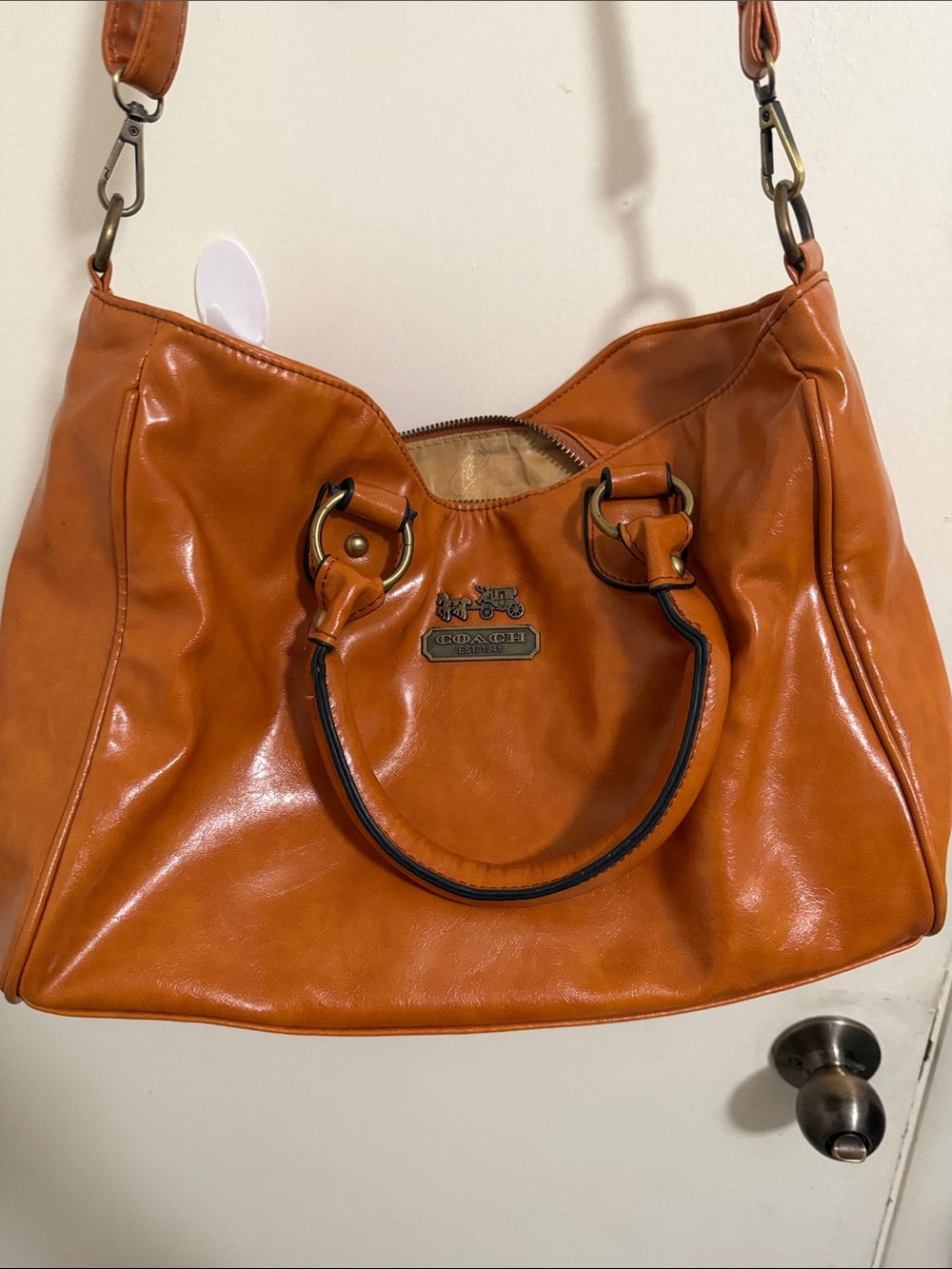 Coach Orange Leather Shoulder Tote with Gold-Tone Accents